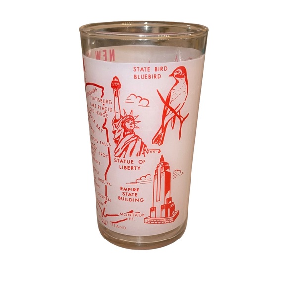 New York State Etched glassware White with Red Writing - Picture 2 of 7